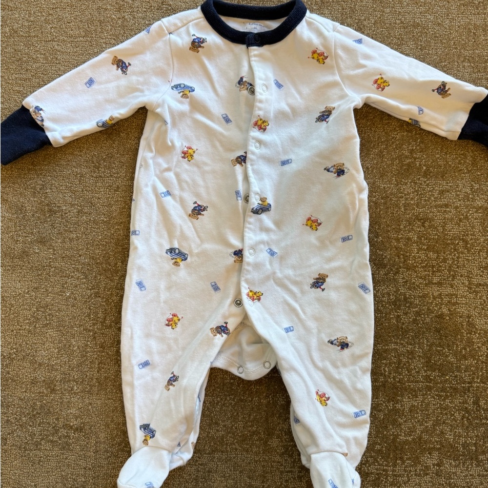 Ralph Lauren White and Black Kids Footie with Playful Characters